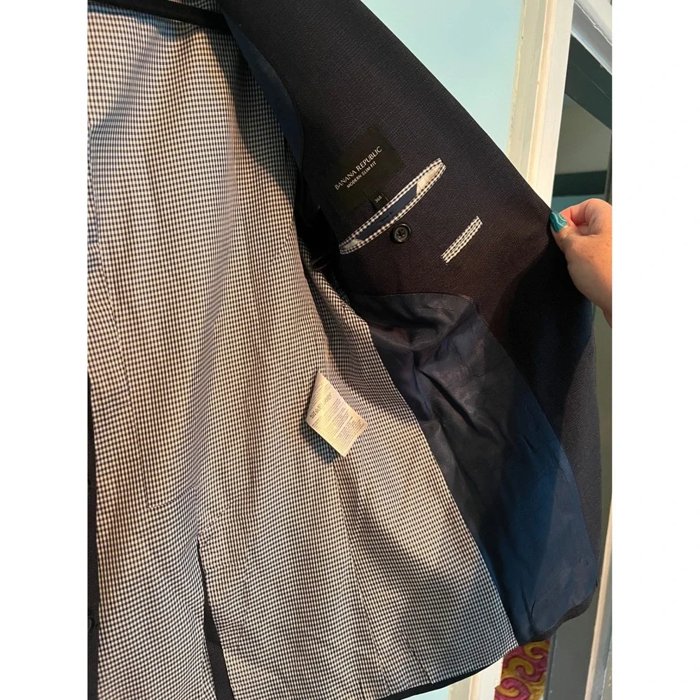 Dark Academia Prep Banana Republic Modern Slim Fit Blazer Mens 36R Navy Blue